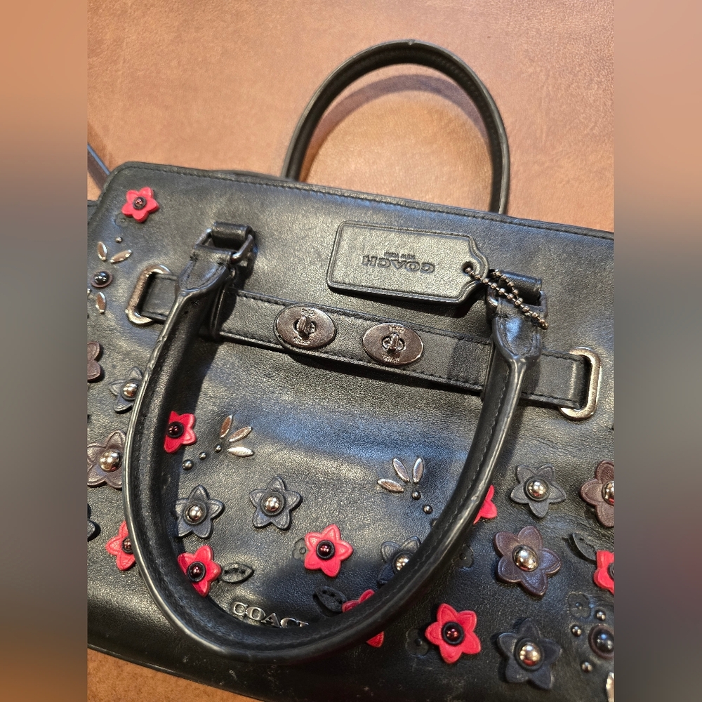 BLAKE CARRYALL 25 IN NATURAL REFINED LEATHER WITH FLORAL APPLIQUE COACH F59450 - Picture 11 of 12